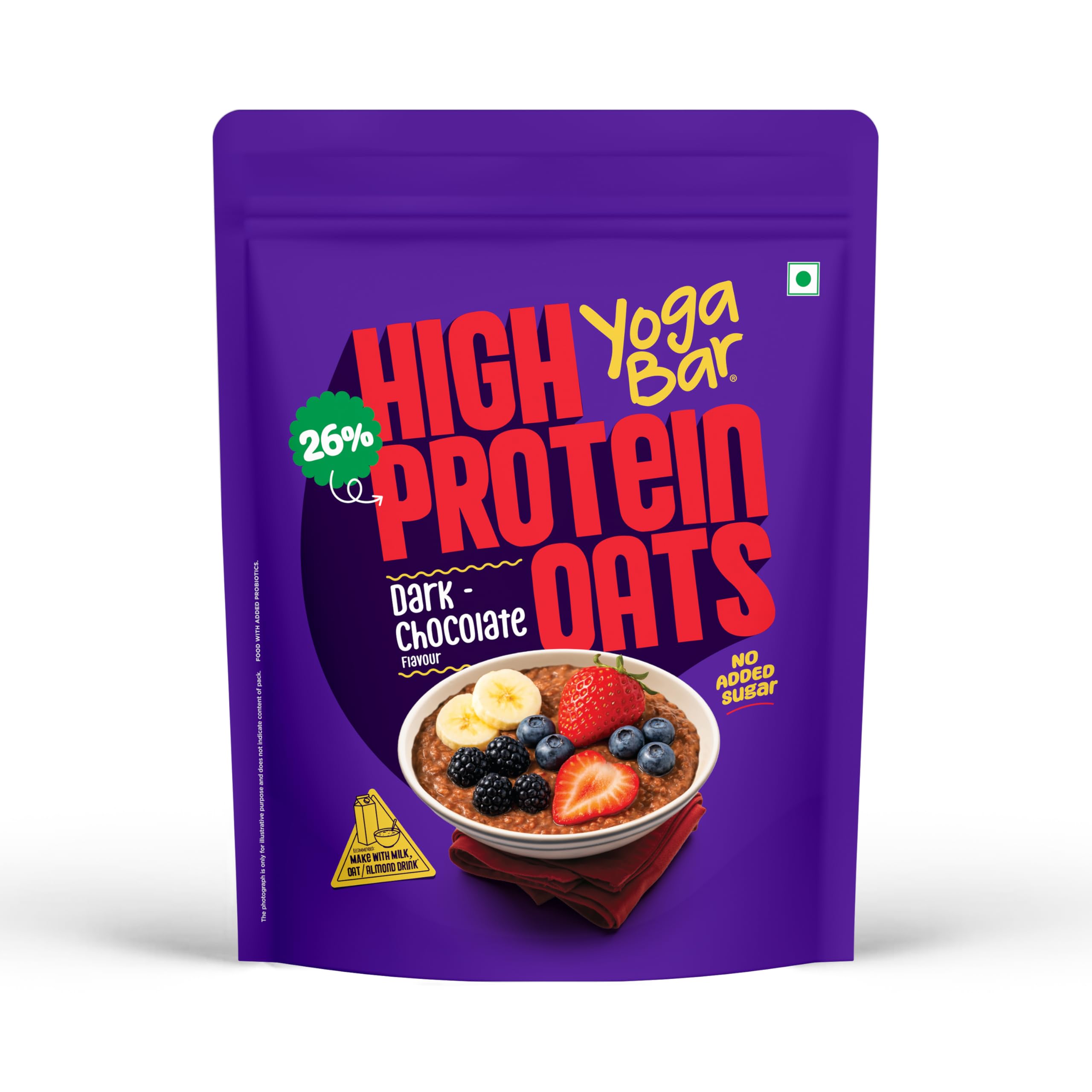 Yogabar 26g High Protein Oats 1kg , Dark Chocolate - Breakfast Cereal with Wholegrains, 26% Protein & No added sugar - Oats High Protein for Gym & Weight Management - Premium Protein Blend with Whey Protein Powder - with Goodness of Chia, Sunflower & Pumpkin Seeds & Probiotics for Absorption