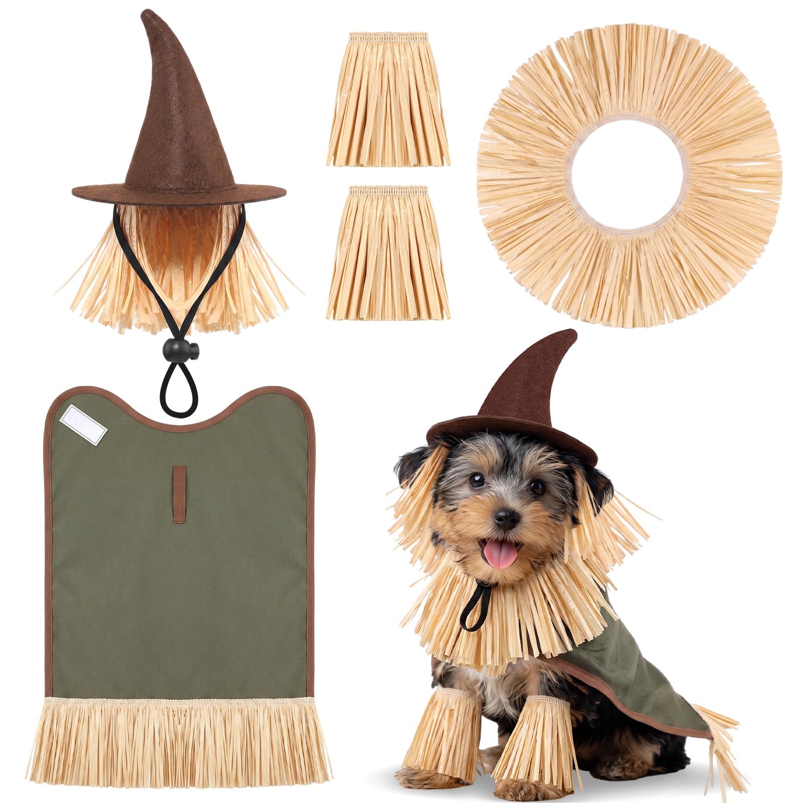 Hillban 5 Pcs Dog Halloween Scarecrow Costume for Dogs, Medium