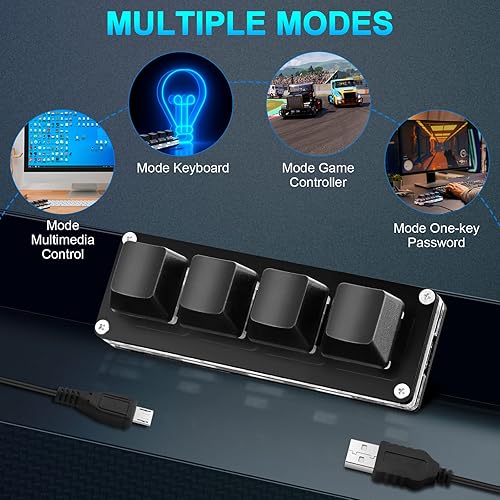 Miniatura 6 de Ecarke Mini teclado mecánico negro de 4 teclas para juegos, autoprogramación, teclados OSU para juegos de intercambio en caliente con cable de datos