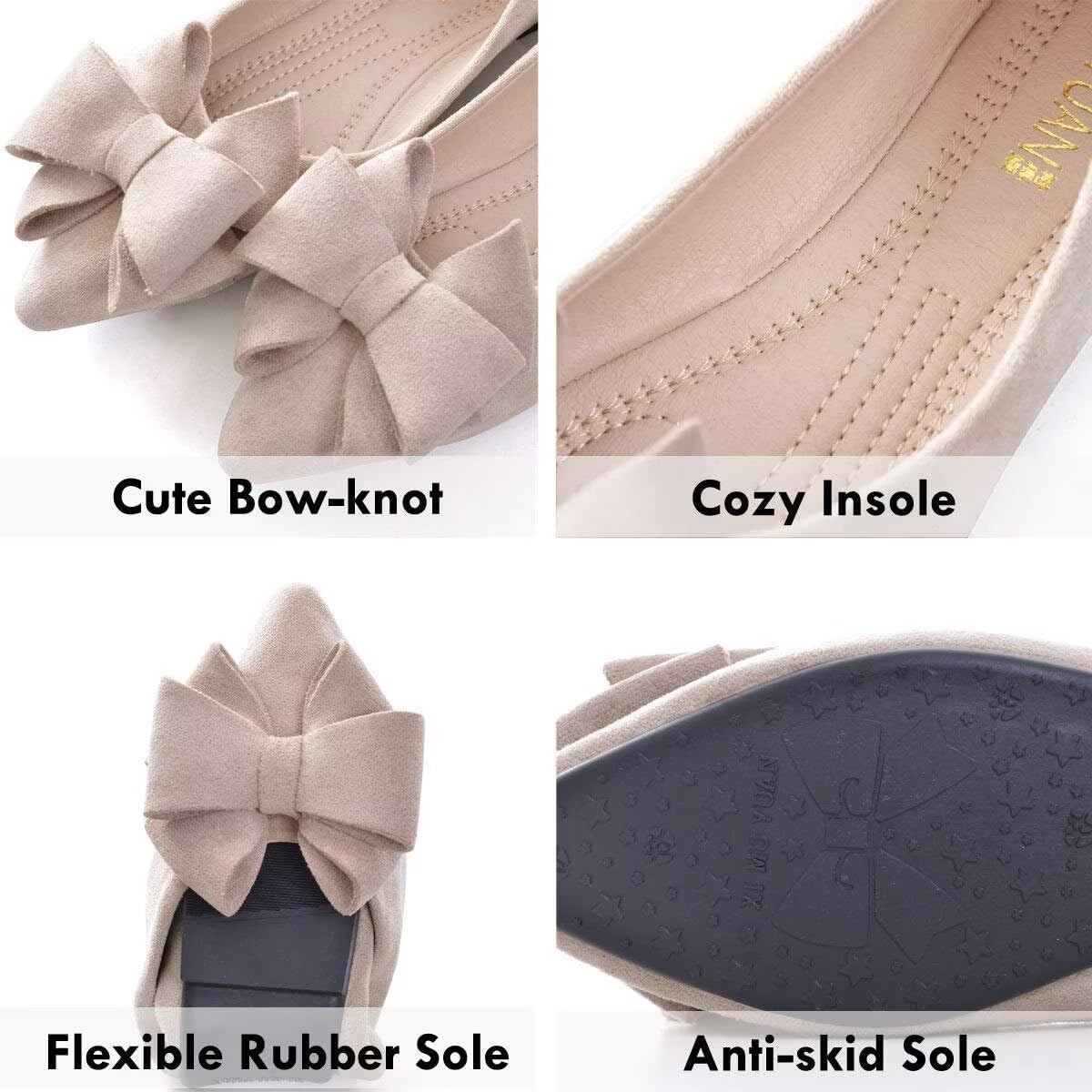 SAILING LU Womens Bowknot Ballet Flats Pointy Toe Casual Flat Shoes Suede Dressy Wear to Work Slip-Ons Moccasins - Image 5