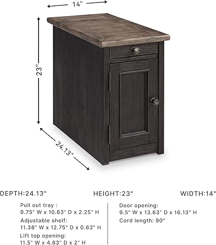 Miniatura 3 de Signature Design by Ashley Tyler Creek - Mesa auxiliar rústica para silla con bandeja extraíble y puertos USB, color marrón