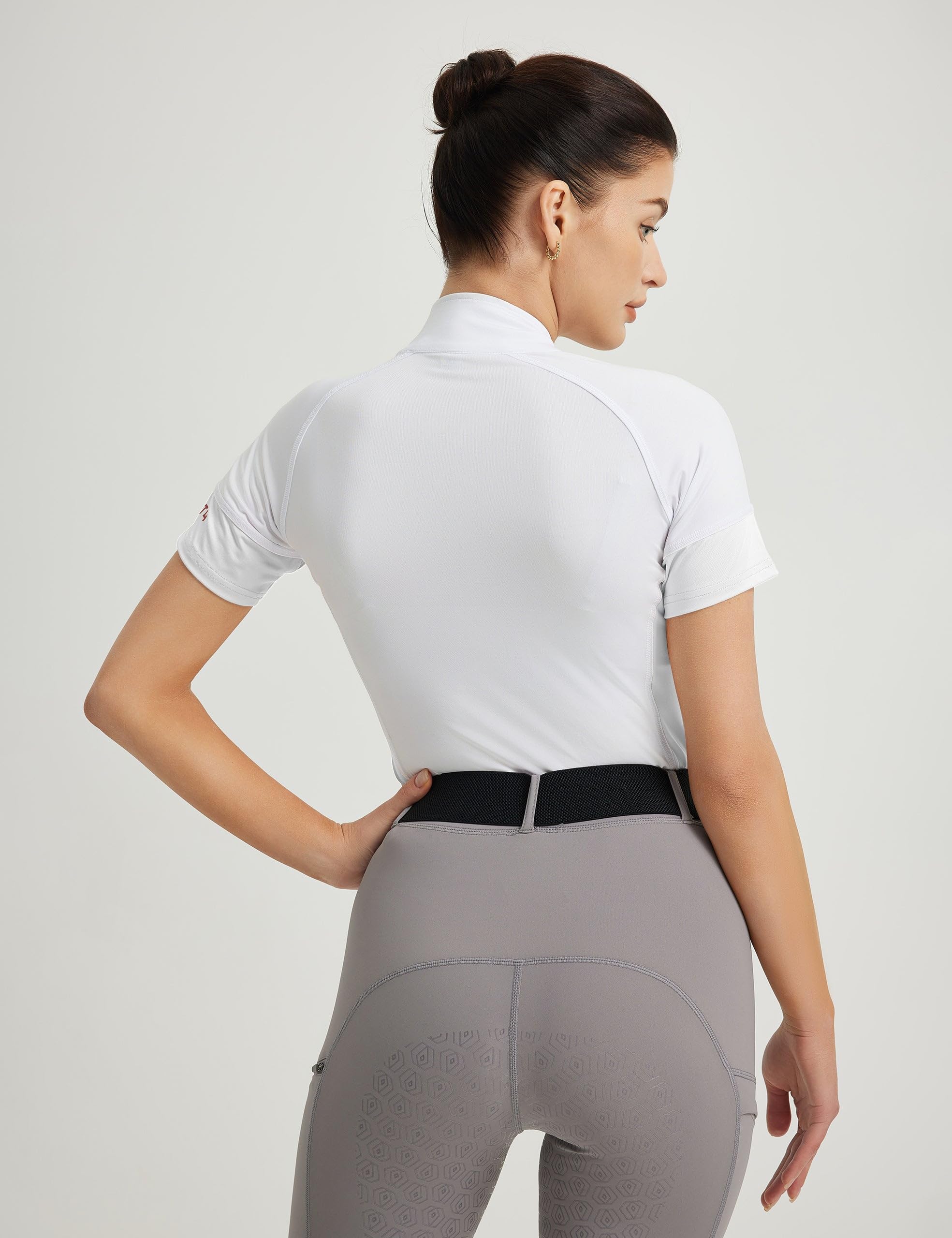 FitsT4 Sports Damen Reitshirt Kurzarm Reithemden Schnell Trocken Funktionsshirt mit Halber Reißverschluss Sommer Reitsport Mädchen