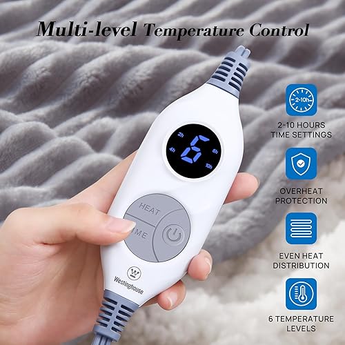 Miniatura 2 de Westinghouse Manta térmica eléctrica de 50 x 60 pulgadas con 6 niveles de calefacción y 2 a 10 horas de tiempo de calentamiento, manta de