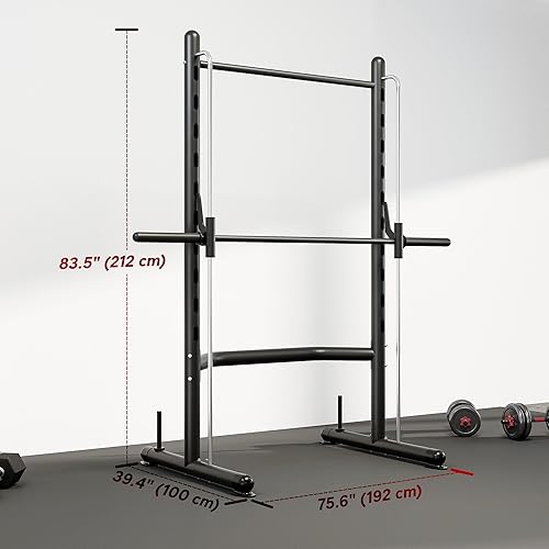 Miniatura 7 de Soozier Squat Rack with Pull-Up Bar, Adjustable Power Rack with Barbell Bar, Multi-Functional Bench Press Rack for Home Gym Strength Training