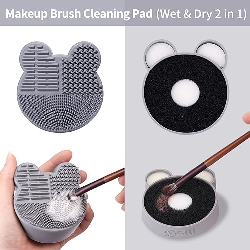 Miniatura 2 de MSQ Alfombrilla de limpieza de brochas de maquillaje con esponja de eliminación de color 2 en 1, almohadilla limpiadora de silicona para limpieza en