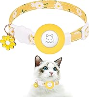 Vista 9 de Collar de gato Airtag, Collar de gatito JXFUKAL separable con soporte de Airtag de silicona, campanas y dije de flores para gatos hembra gatos macho