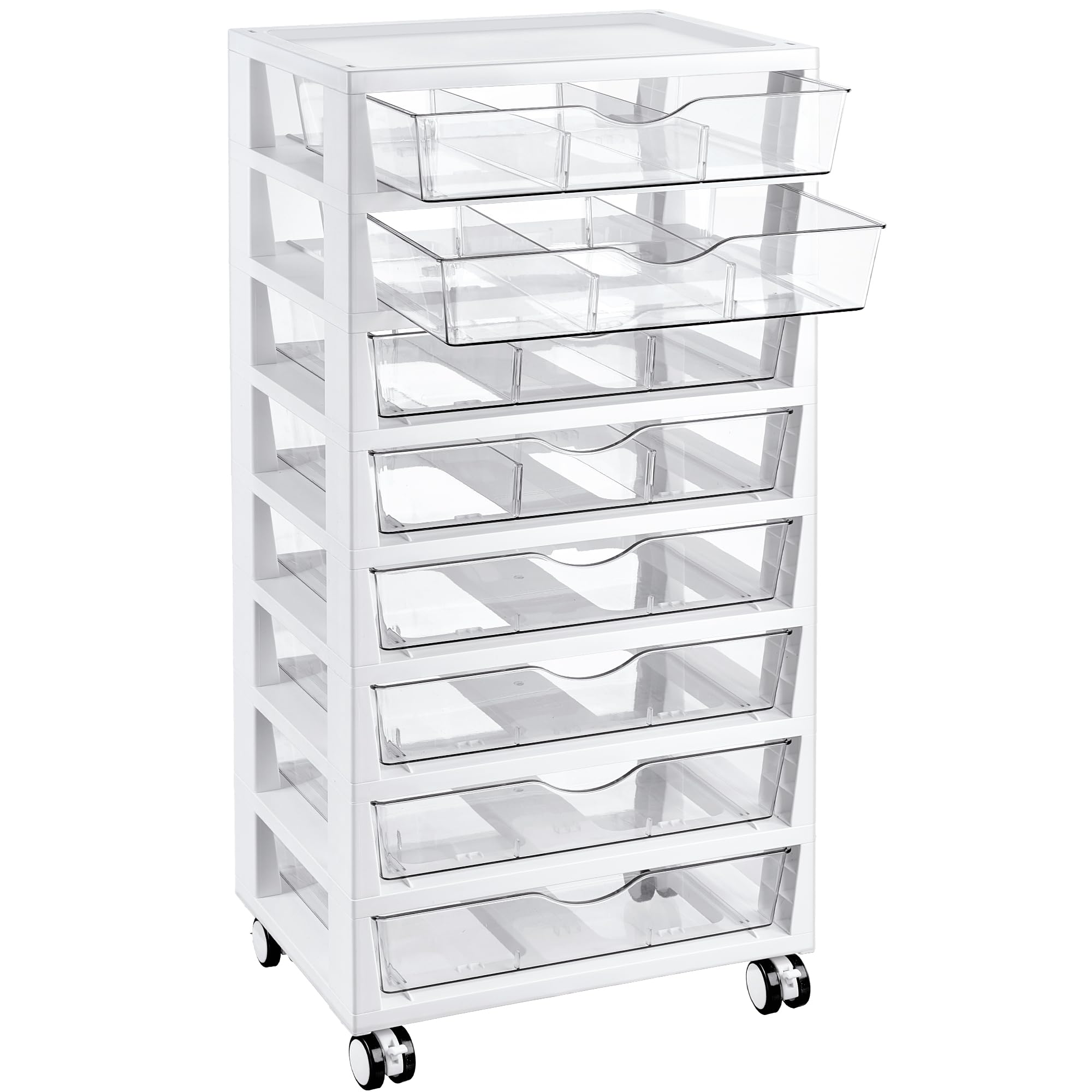 Vtopmart 8 Tier Rolling Cart with Drawers, Clear, Plastic
