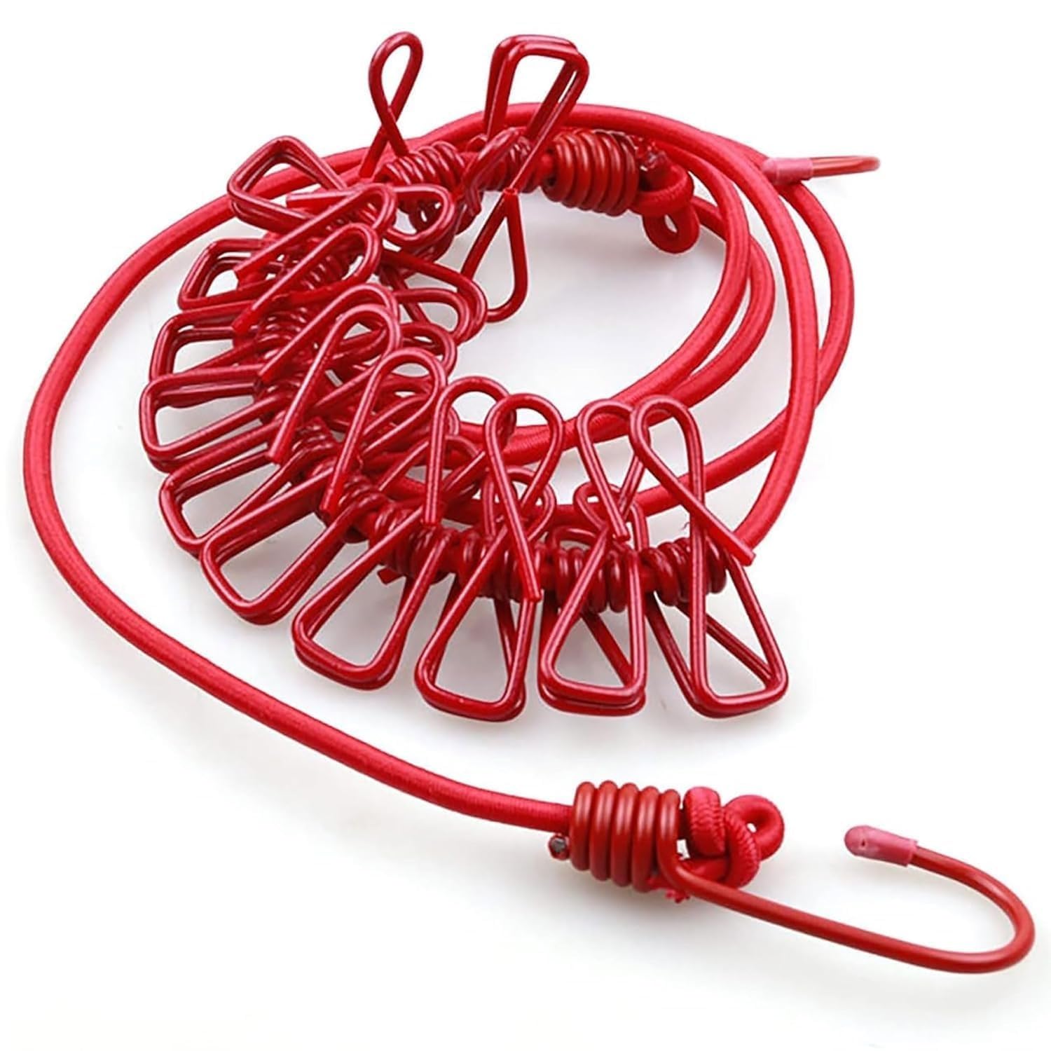 mt store Cloth Drying Rope with Hooks 1-PCS Elastic Cloth Hanging Rope for Cloth Drying with 12 Clips Cloth Rope for Drying Clothes for Travel Home Outdoor Kapde Sukhane ki Rassi Wire -Multicolor (1)-image-44