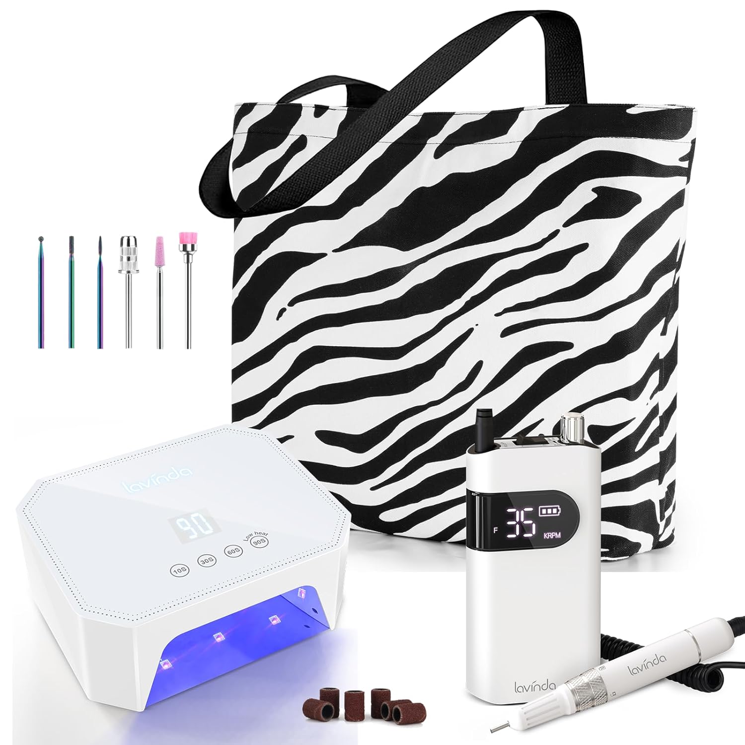 Lavinda UV Light for Gel Nails 54W UV Nail Lamp & Cordless Electric Nail Drill Nail Efile for Acrylic Nails & Large Canvas Tote Bag for Women with Inner Pocket