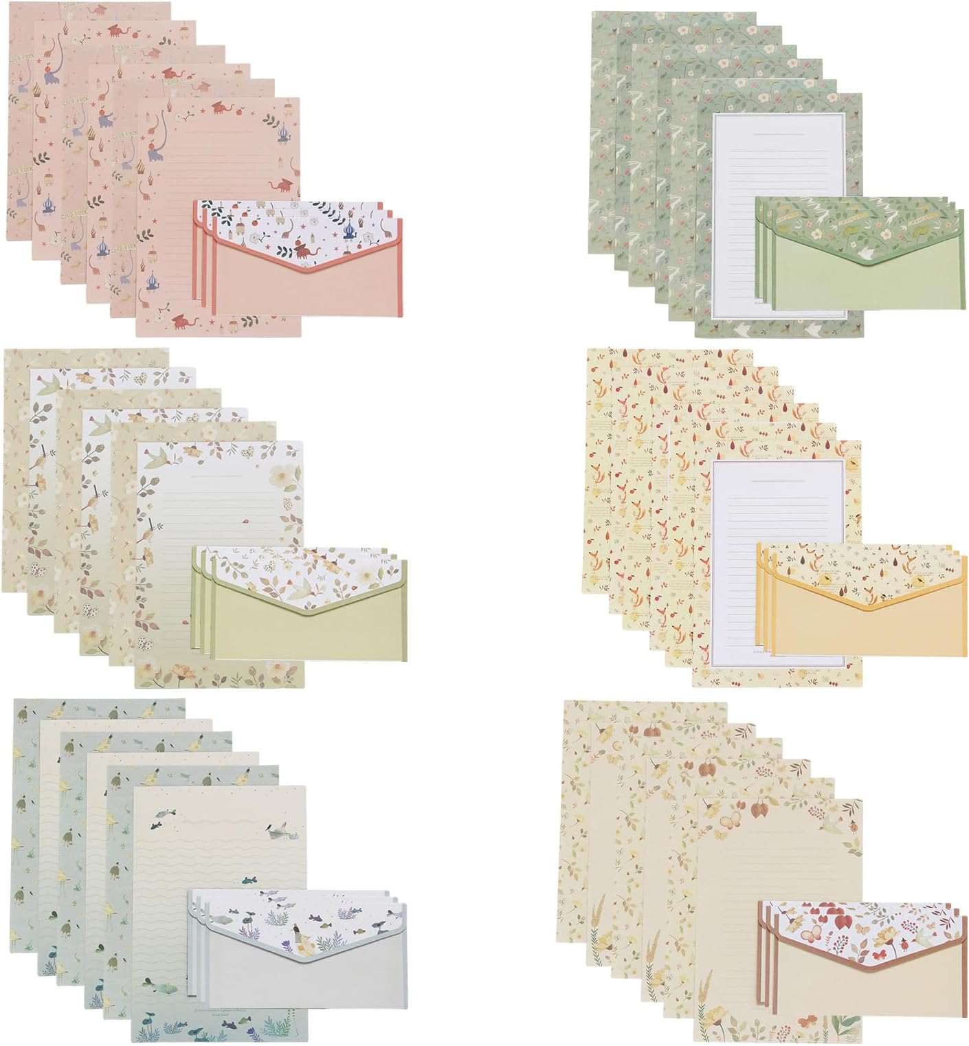 54PCS Writing Paper and Envelopes, 6 Different Pattern Letter Writing Set, Unique Animals Design 36Pcs Letter Writing Paper and 18Pcs Envelopes for Letters, Poetry, Invitations & Thank You Cards