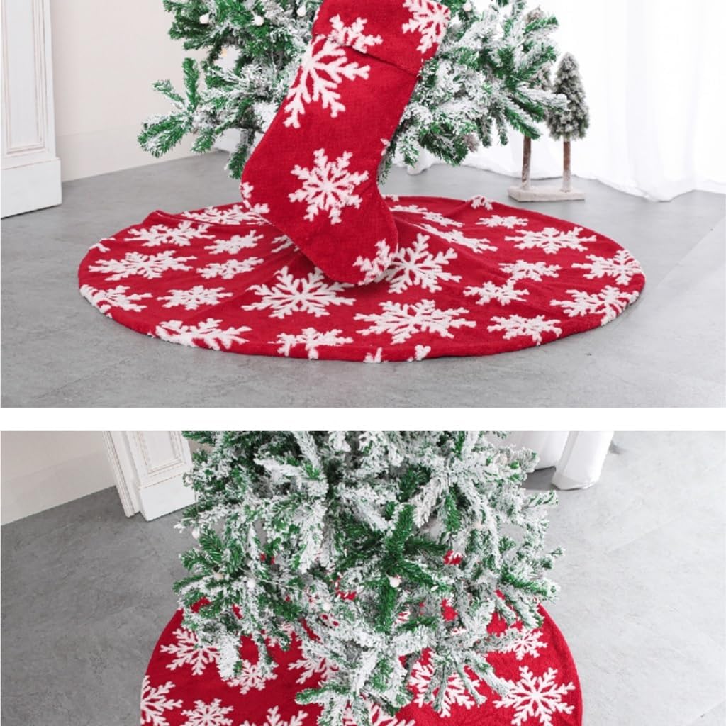 Tree Skirt Christmas Christmas Tree Skirt Comfortable Cotton Velvet Jacquard Tree Skirt Snowflake Plush Tree Bottom Tree Skirt Christmas Skirt Tree(122cm)