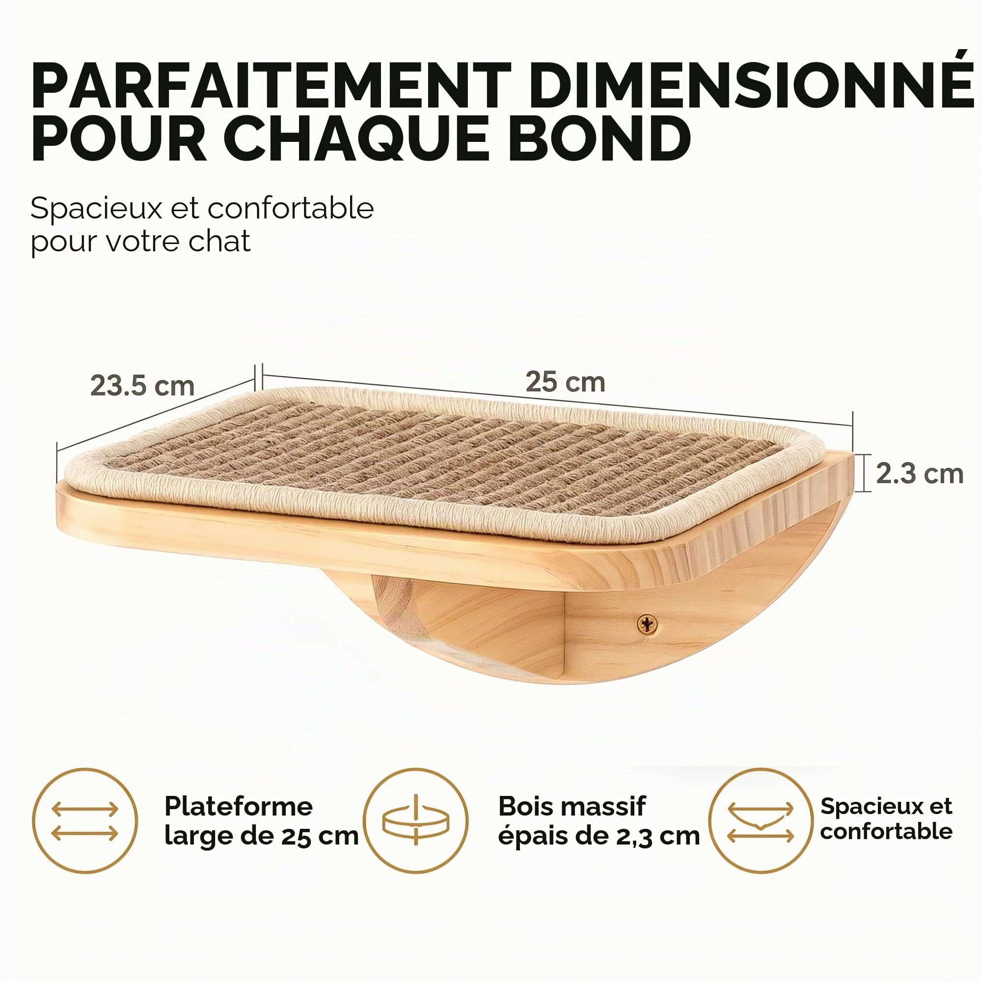 Lot de 3 escaliers muraux pour chat avec 2 marches d'escalade et plates-formes incurvées, en bois monté au mur, pour l'escalade, le jeu, le sommeil