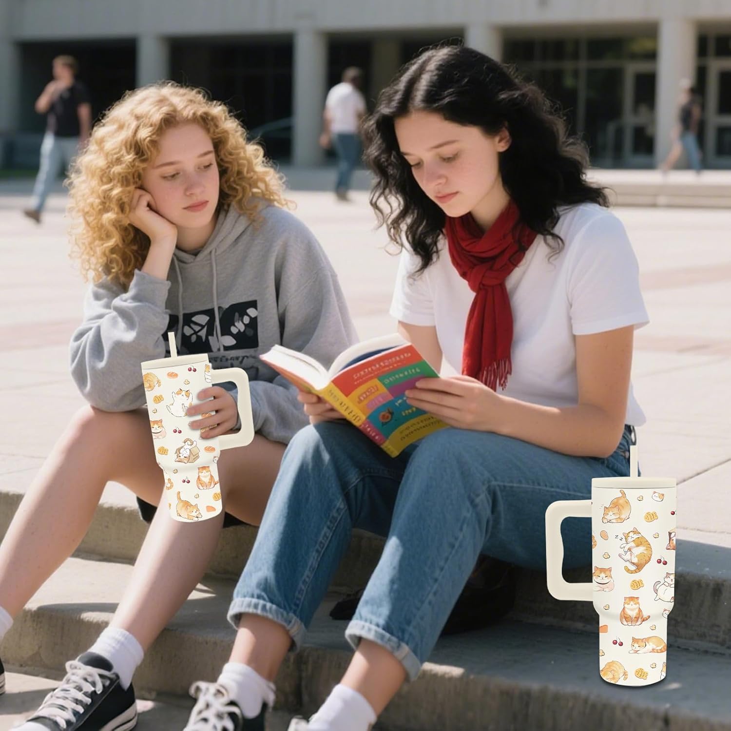 Cat Lovers Gifts for Women - 24oz Insulated Tumbler with Handle & Straw - Cute Cats Pattern Stainless Steel Coffee Cup - Birthday, Christmas, Valentine's Day Gift for Cat Mom, Pet Lovers - Image 9