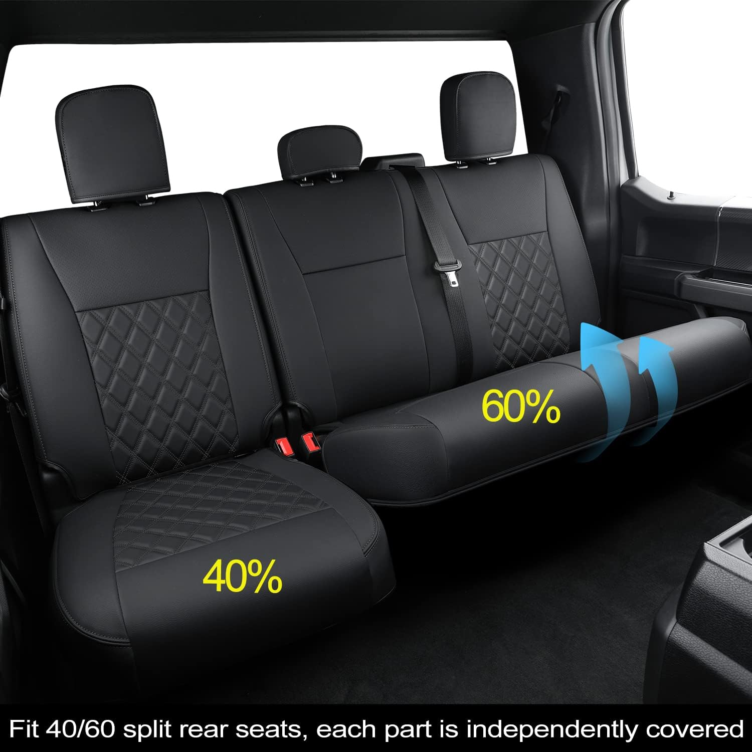 LUCKYMAN CLUB Custom Seat Covers X06-XLT for F150 SuperCrew 2015-2026 Pickup Car Truck, Waterproof Faux Leather, Full Coverage, Also Fit 2017-2026 F250/F350 (Black Full Set)