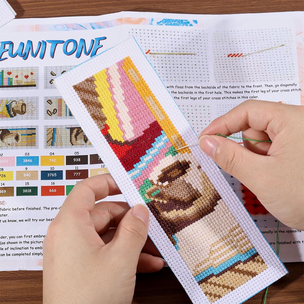 ORIGACH 6 Pcs Cross Stitch Bookmark Kit for Beginner Adults Coffee and Books Stamped Embroidery Bookmark Kit with Instruction for Starters Printed Cross Stitch DIY Kits for Book Lovers - Image 2