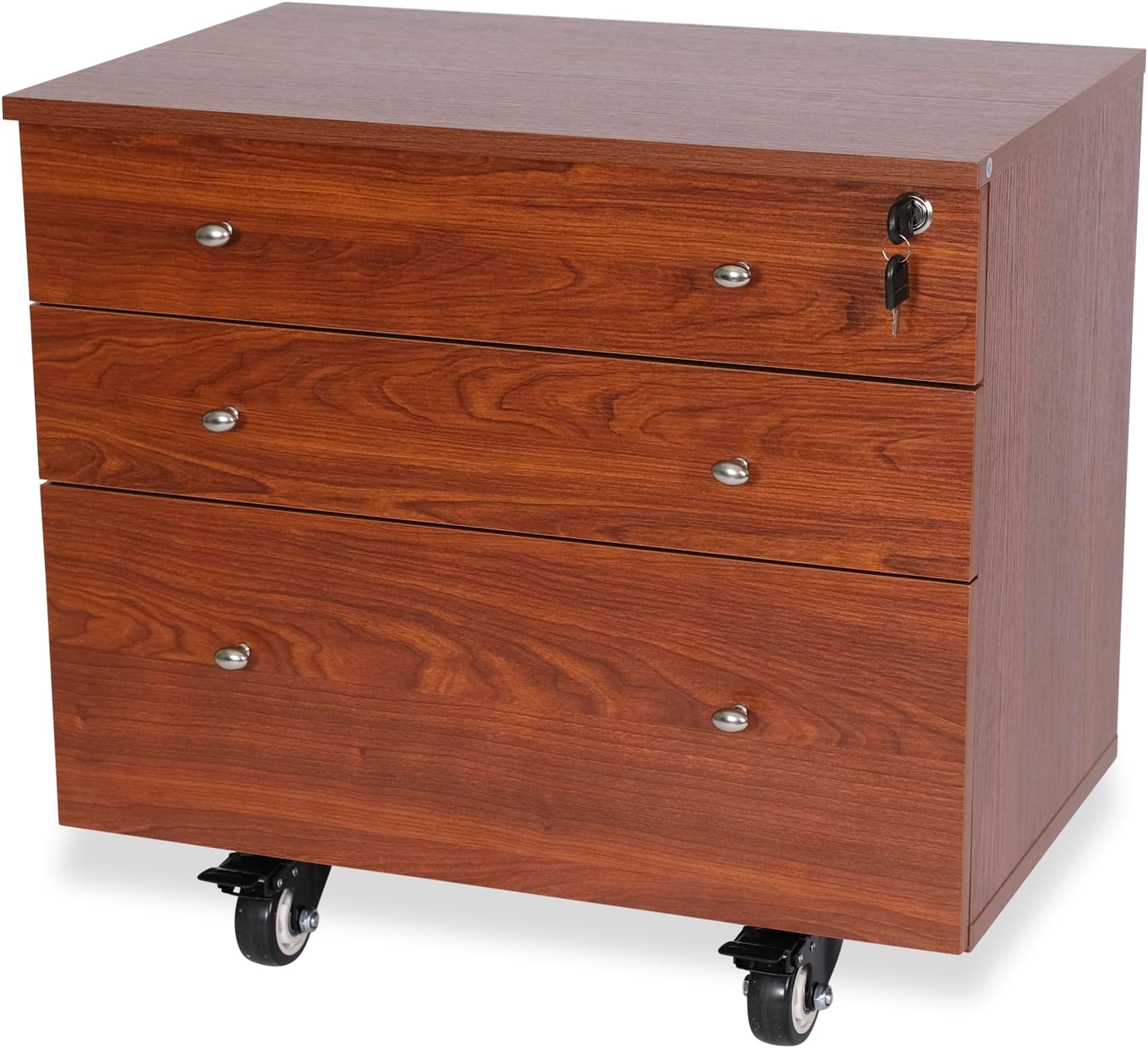 Arrow K7805 Joey Kangaroo Portable 3 Drawer Storage Cabinet for Sewing and Crafts, Portable with Wheels, Teak Finish