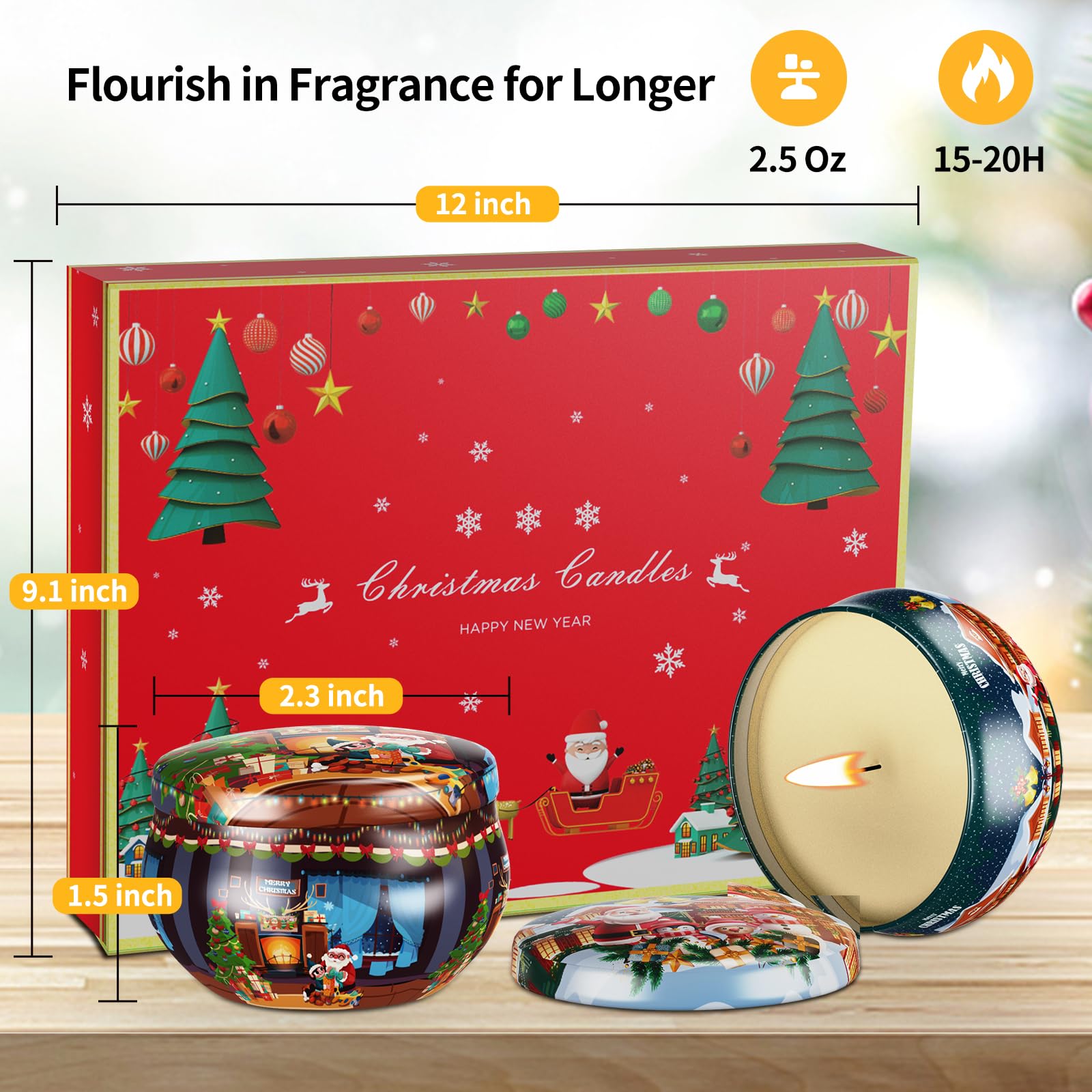 Primevolve Lot de 12 bougies de Noël parfumées pour femme, aromathérapie à la maison, parfum fort, longue durée, boîte de voyage portable pour spa, bain, yoga