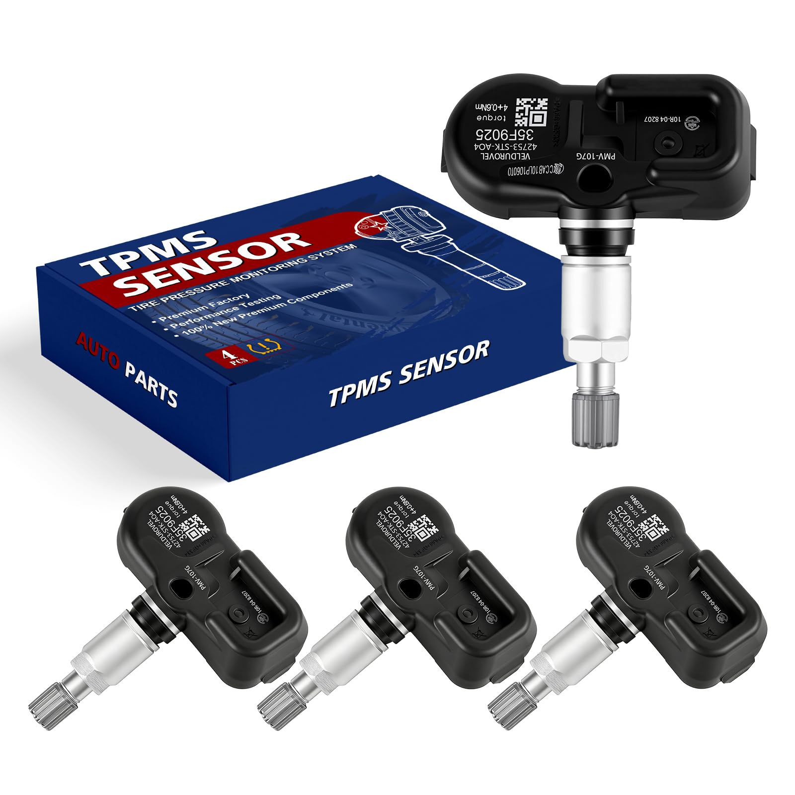 Photo 1 of VELDUROVEL Pre-Programmed Tire Pressure Monitoring Sensor 315MHz TPMS Sensor Compatible with Acura 2007-2013 MDX 2007-2012 RDX 2007-2014 TSX, Fit for:-Honda Pilot 2009-2015 4PCS Replace 42753STKA04