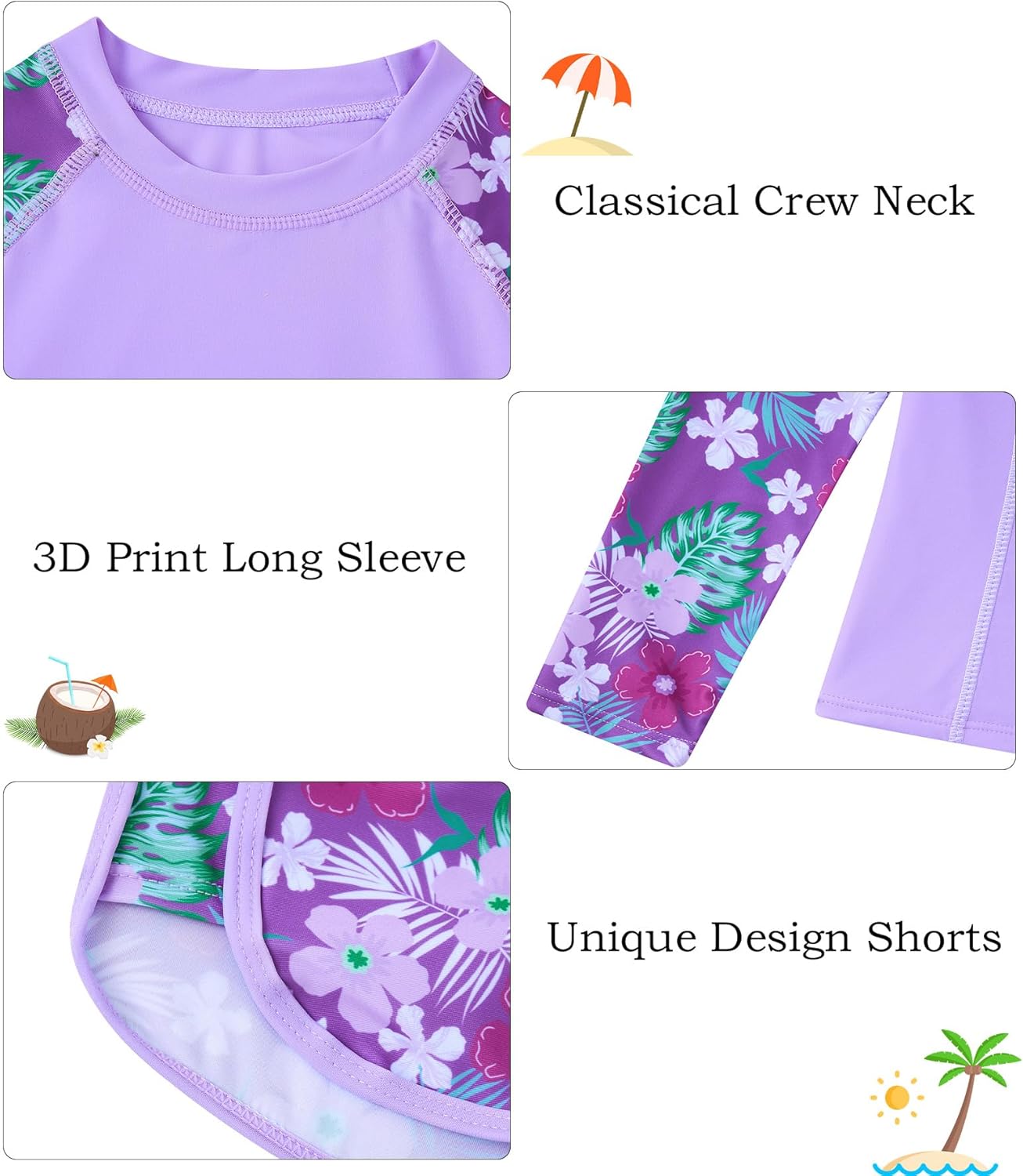 Vogseek Girls Rash Guard Swimsuits 2 Piece Bathing Suit UPF 50+ Summer Swimwear Size 7-12T