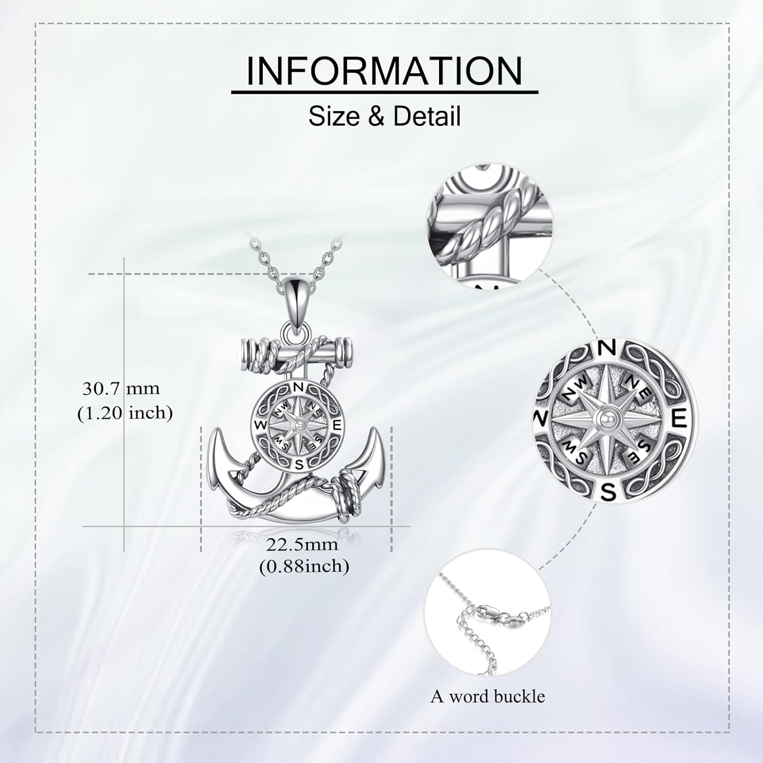 Anchor Necklace 925 Sterling Silver Nautical Compass Pendant Viking Sailor Jewelry Gift for Women Men Unisex - Image 5