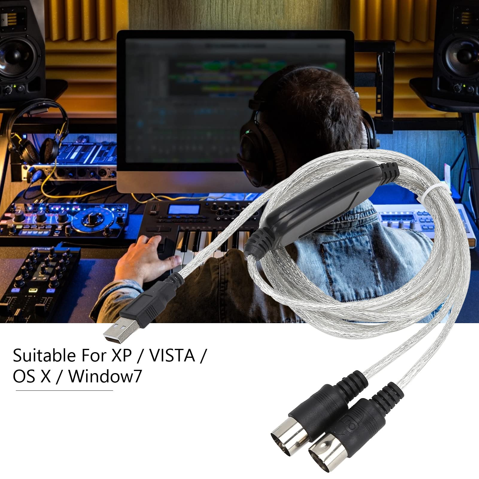 Kabel Midi na USB, wskaźnik LED kabla MIDI ze sterownikiem do podłączenia elektronicznych instrumentów muzycznych do podłączenia syntezatorów