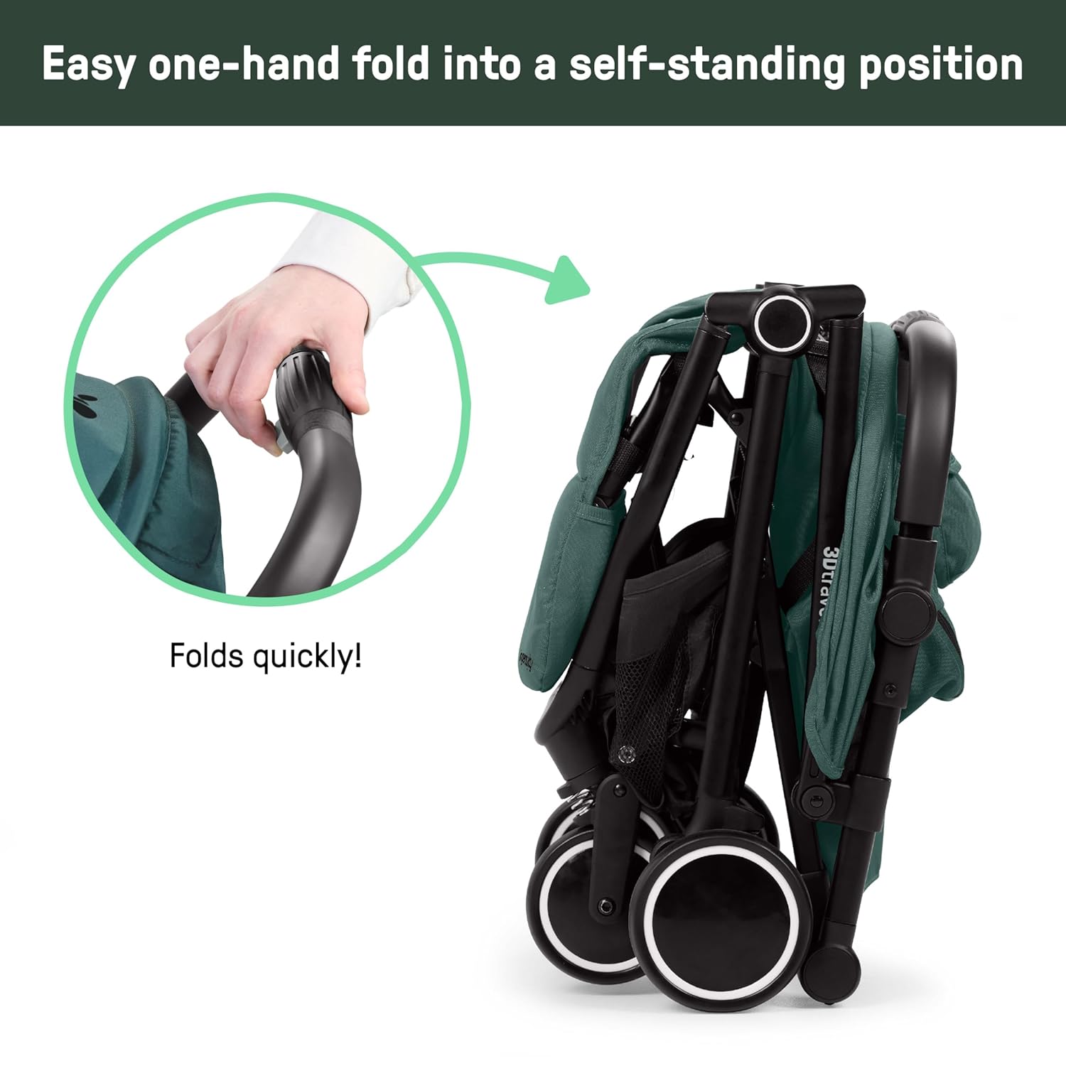 Ingenuity 3D Travelmate Pro Lightweight Travel Stroller with Fold-Away Buddy Board for Toddlers, Airplane Overhead Bin Compatible, Car Seat Ready, One-Hand Fold