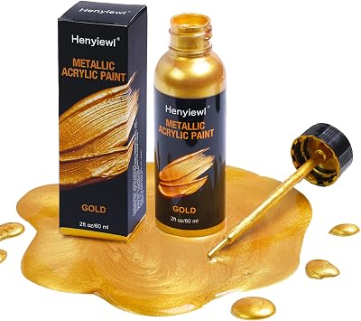Liquid Gold Leaf Paint, 2oz/60ml Metallic Gold Acrylic Paint, Non Toxic Non Fading Quick-Drying Touch-Up Paint for Metal, Wood, Plastic, Canvas, Fabric, Furniture Scratch Repair & Art Handcrafts