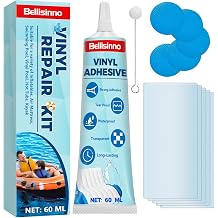 Bellisinno Vinyl Repair Kit, Waterproof and Transparent PVC Glue, Air Mattress Repair Patch Kit for Hot Tubs, Inflatables, PVC, ABS, EVA and Rubber Materials, 60ml