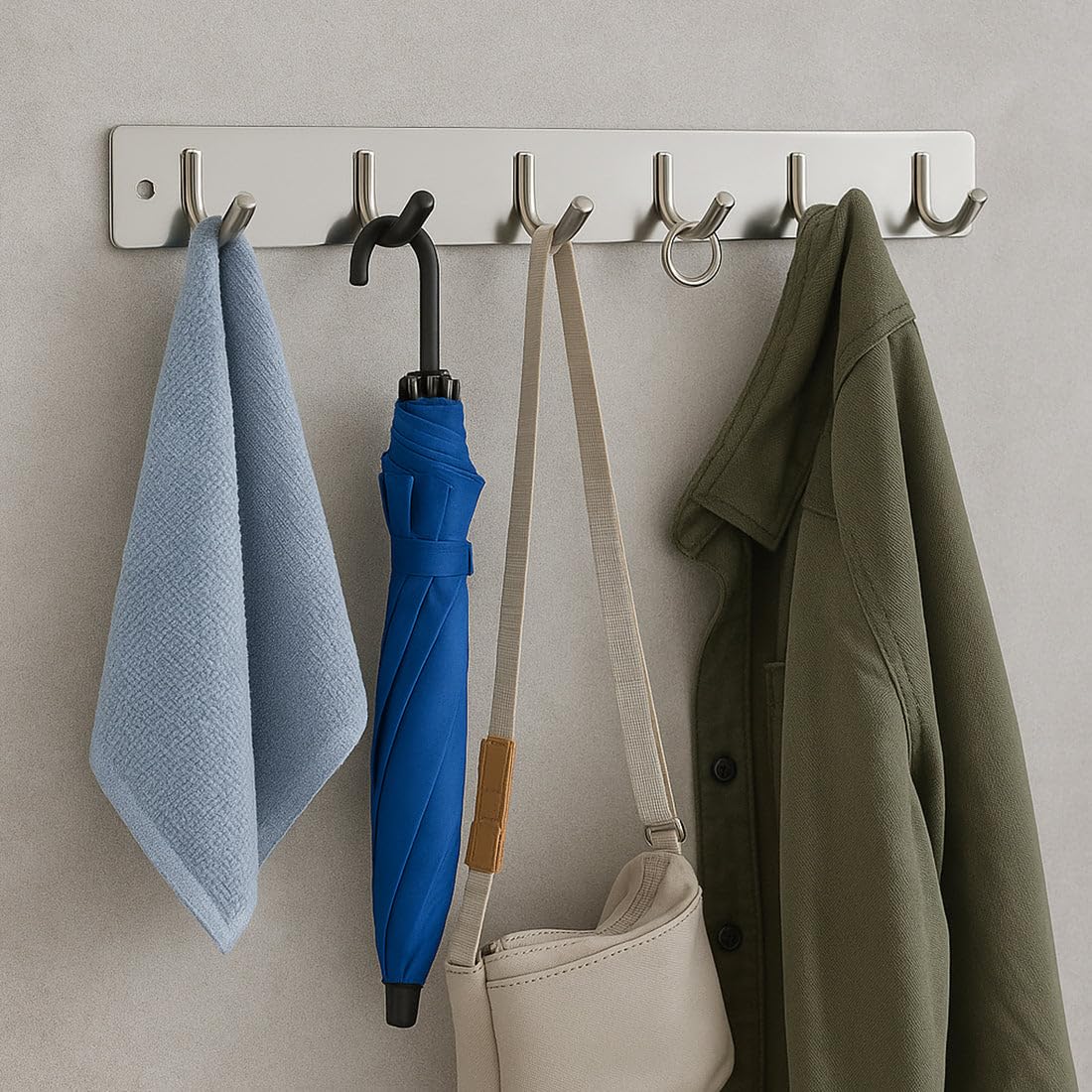 Reefiq Stainless Steel Wall Mounted Coat Rack – 6 Hooks |Hanger for Wall – 32x3 cm | 1 Pc 2