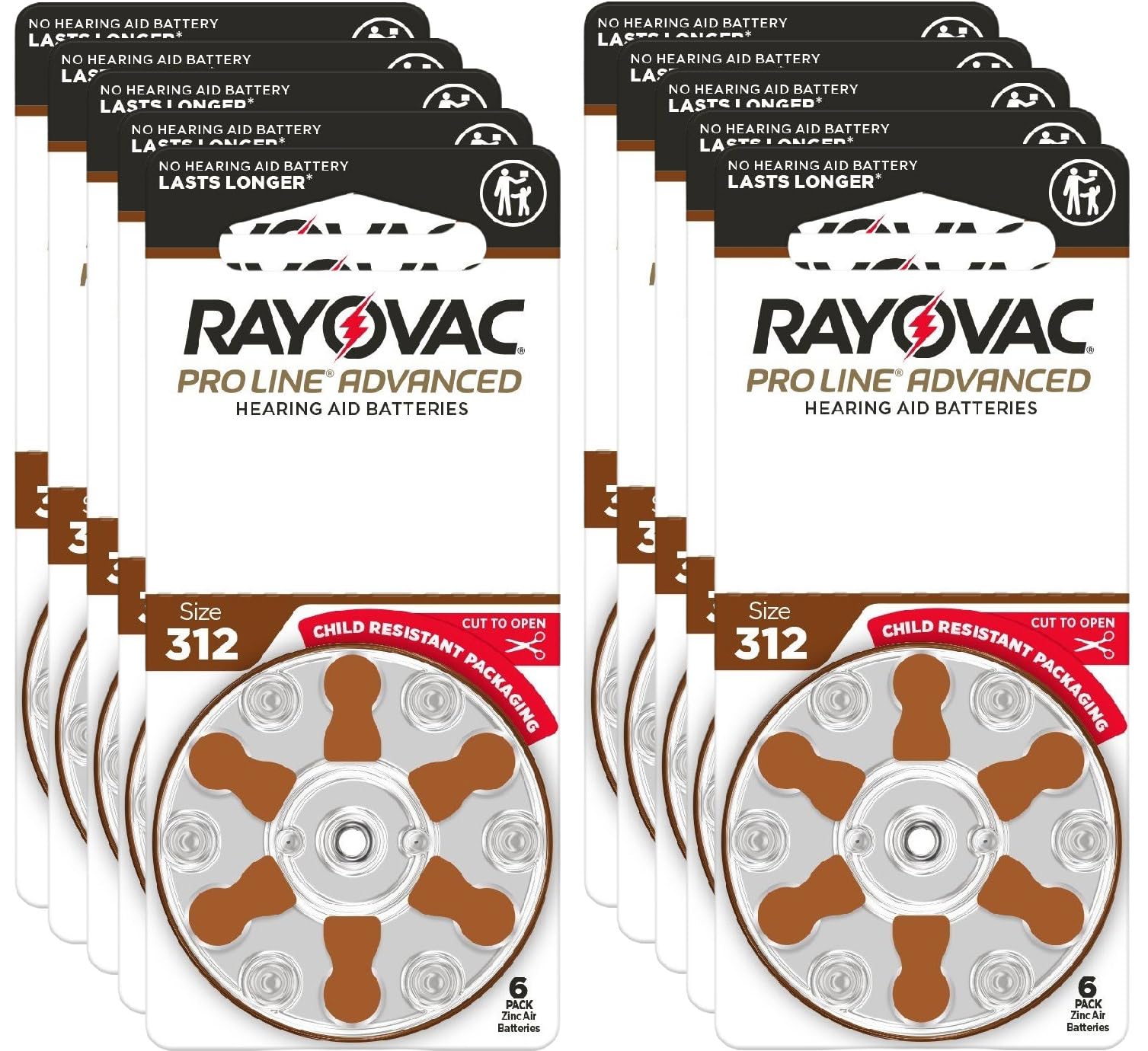 Rayovac Proline Advanced Hearing Aid Batteries | Size 312 | World's Longest Lasting Battery | Child-Resistant Packaging (60)
