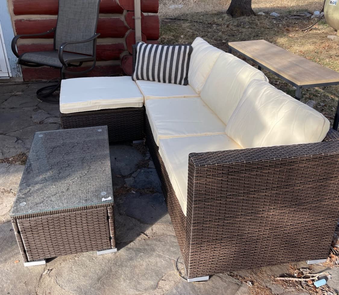 33/mo Finance Outdoor Patio Furniture 5 Piece, Patio Furniture Set, Wicker Sectional Patio
