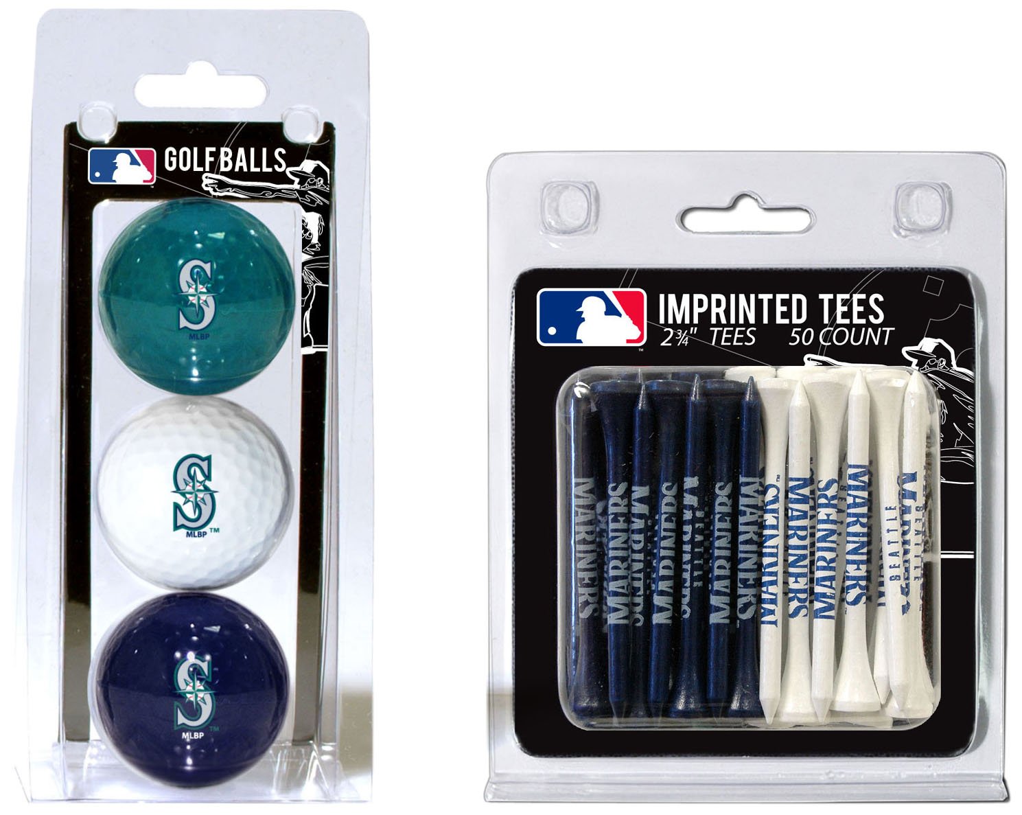 Team GolfMLB Logo Imprinted Golf Balls (3 Count) & 2-3/4" Regulation Golf Tees (50 Count), Multi Colored