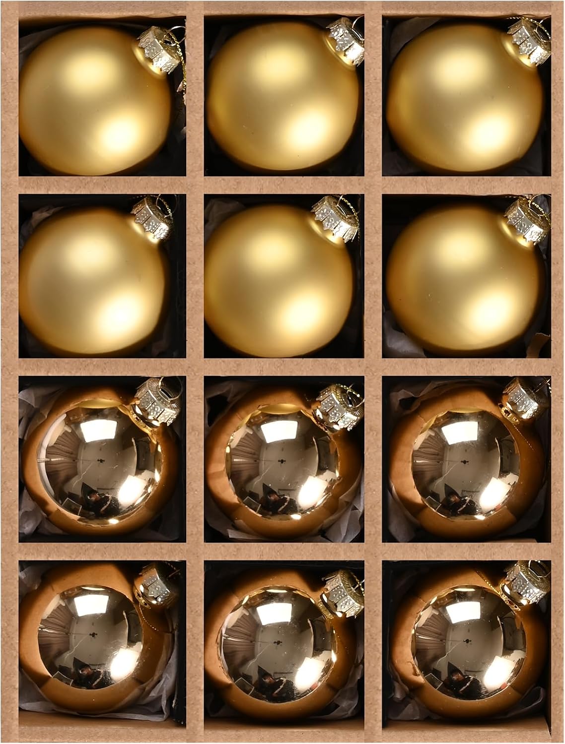 WDS WONDROUS Shiny and Matte Gold Mini Glass Ball Christmas Ornaments, 2.36” Hanging Ball Ornaments, Set of 12 Decorative Balls for Xmas Tree Decoration, Wedding, Party