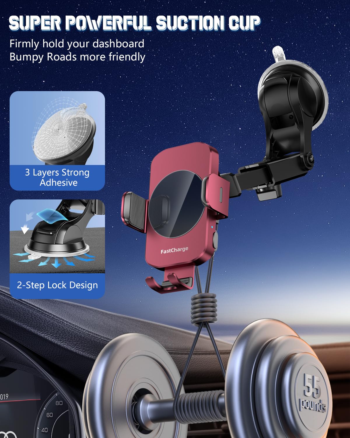 BothLin Caricabatterie da auto wireless, supporto per telefono a ricarica rapida 3 in 1, supporto per telefono con bloccaggio automatico, accessori per auto, compatibile con iPhone 17 16 15 14 13 12