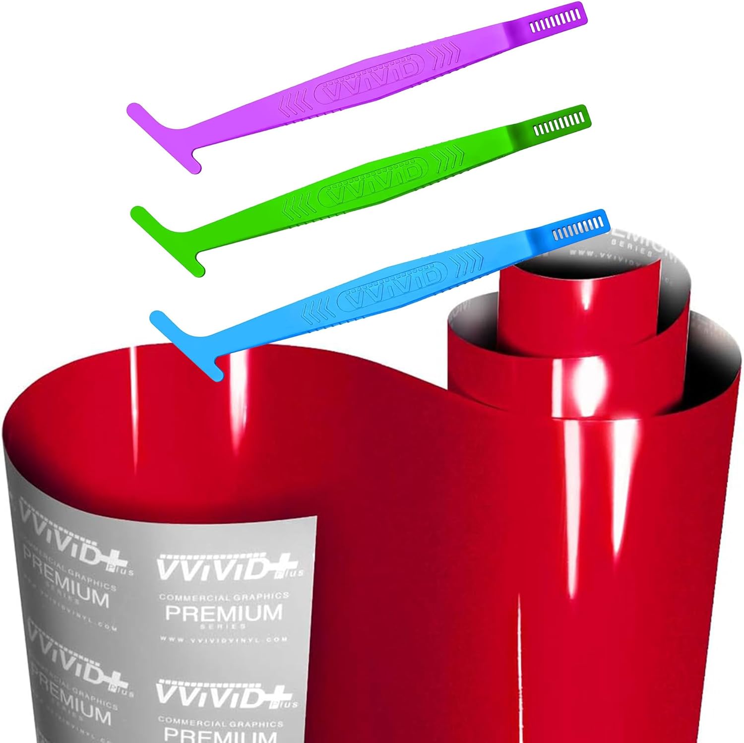 VViViD+ Ultra Gloss Candy Red Automotive Vinyl Wrap (3ft x 5ft) + Wrap Sticks 3pcs (Hard, Medium and Soft) Bundle - M0