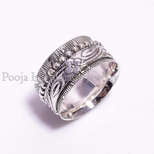 Pooja Handmade Jewelry 925 Sterling Silver Ring, Meditation Ring, Boho Ring For Women, Spinning Ring, Fidget Spinner Ring, Spinner Ring, Mix Metals