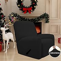 Vista 2 de Easy-Going - Funda elástica para sofá reclinable, 4 piezas, protector de muebles, sofá suave con parte inferior elástica, tela jacquard con Negro