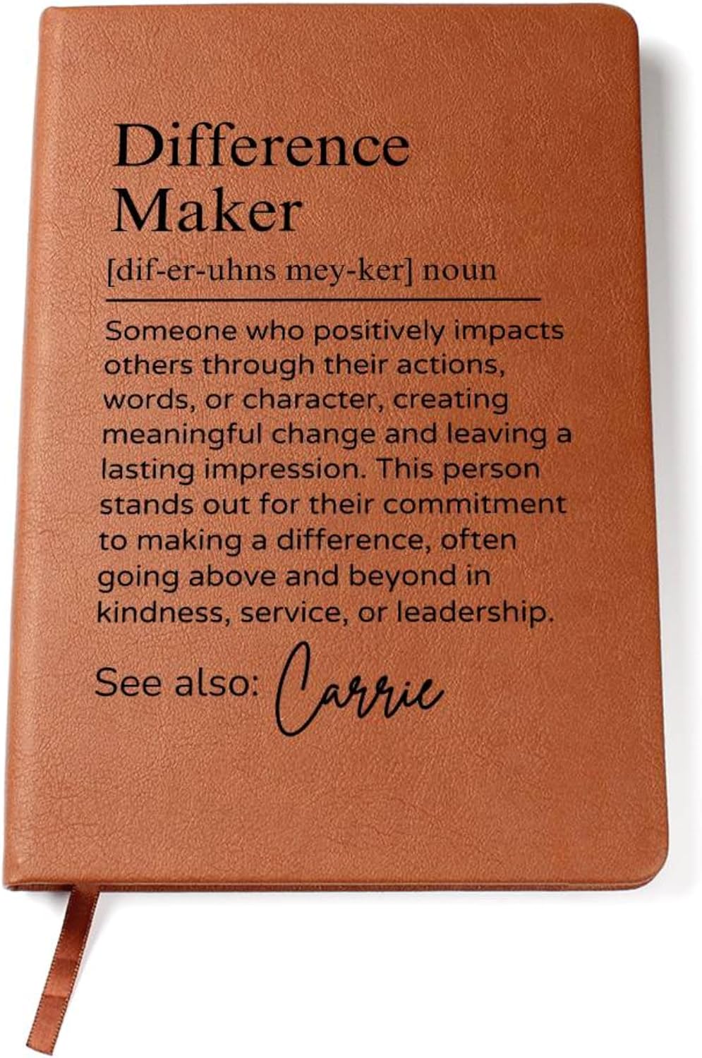 Hilis Personalized Difference Maker Journal, Coworker Gifts for Women or Men, A5 Vegan Leather Lined Notebook, Thank You Gift for Social Worker Boss Mentor Teacher Appreciation Retirement D77
