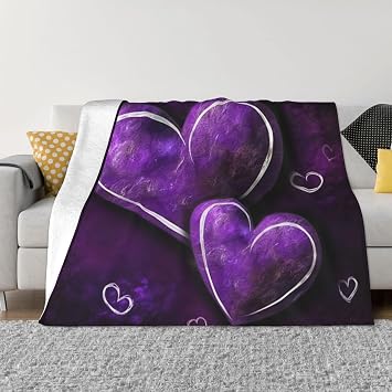 Purple Hearts Print Throw Blanket Ultra-Soft Micro Fleece Blanket Throw Lightweight Fuzzy Blanket All Season Throw Blankets for Bed Couch Bedroom Living Room