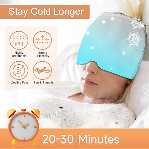 Miniatura 2 de Sombrero para aliviar el dolor de cabeza, envoltura de cabeza de hielo para migrañas, bolsas de hielo para lesiones, gorra reutilizable para alivio
