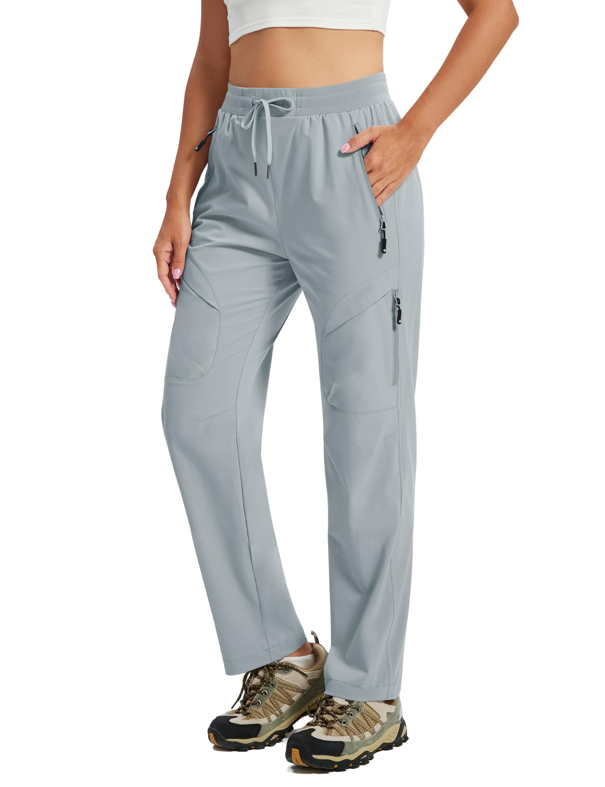 AIRIKE Outdoor Hose Damen Wanderhose UV-Schutz Cargohose Leicht Lang | Freizeithose Damen Sommer Lang uv Hose Hiking Pants with Elastic Waistband Arbeitshose mit Reißverschlusstaschen