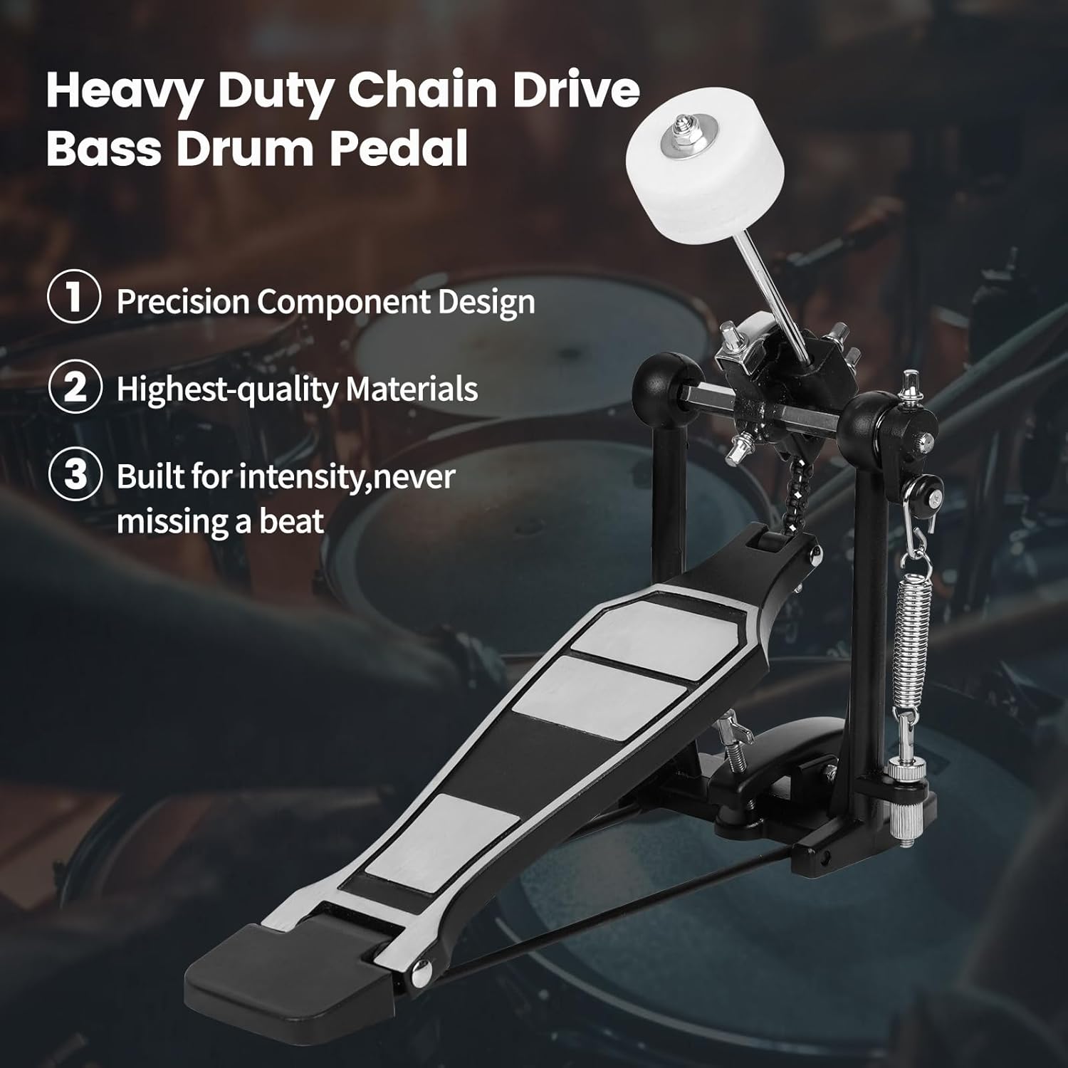 Bass Drum Pedal,Drum Pedal,Kick Drum Pedal with Hammer,Chain Drive Bass Pedal, Drum Practice Pad Instrument Accessories