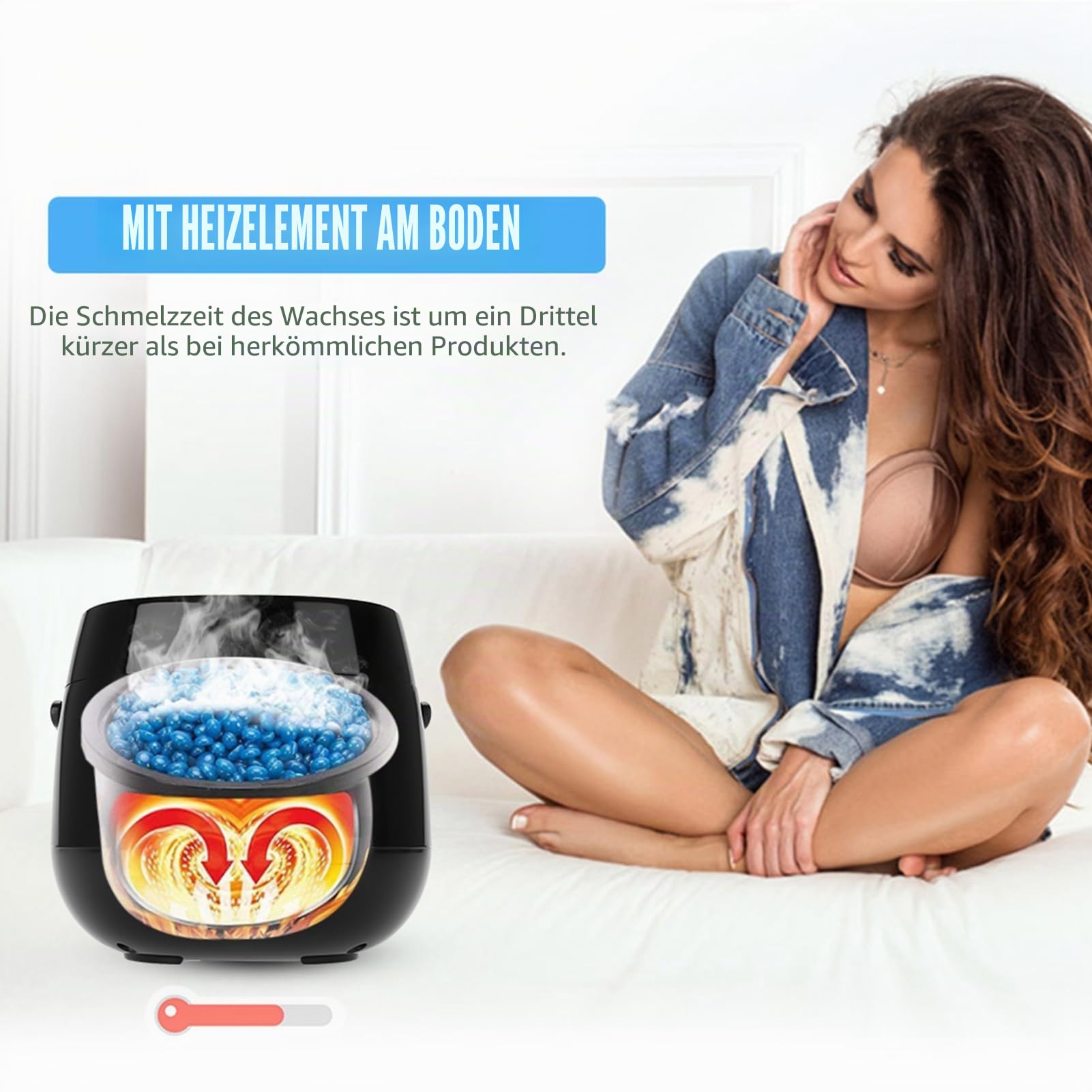 Wachswärmer, Wachs Haarentfernung Waxing Set Haarentfernungsgerät Harter Heißwachs Wärmer LED-Anzeige mit 4 Hartwachs-Bohnen und Applikatorstäbchen für Ganzkörper, Beine, Gesicht, Augenbrauen