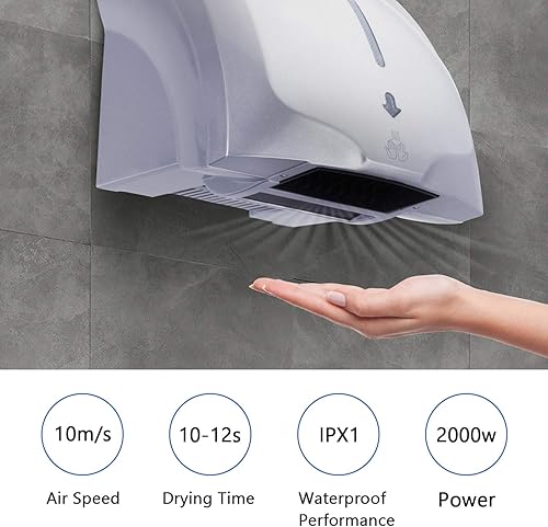 Miniatura 4 de Secador de manos montado en la pared, fácil de instalar para el baño del lavabo. Bajo nivel de ruido 50dB, sistema de detección de inteligencia