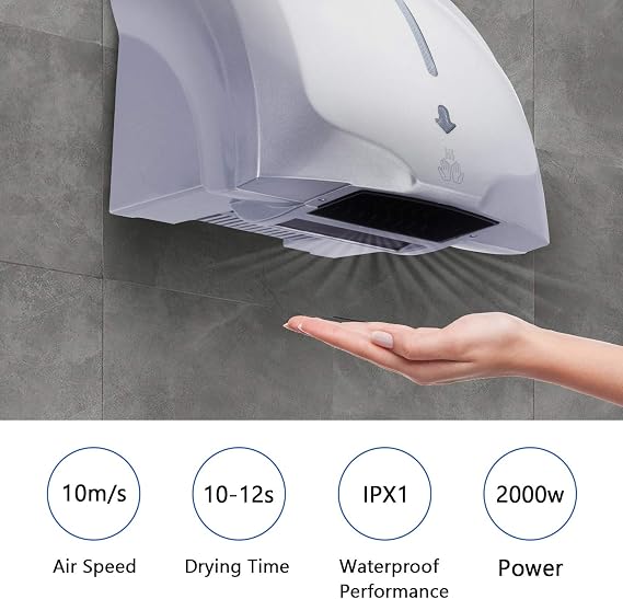 Hand Dryer Automatic Infrared Sensor Hand Dryer Quiet Commercial and Household Silver