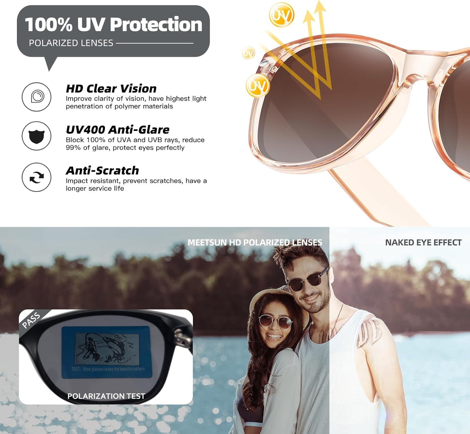 MEETSUN Classic Polarized Sunglasses for Women Men Trendy Retro Sun Glasses for Driving UV Protection (3 Pack) - Image 8