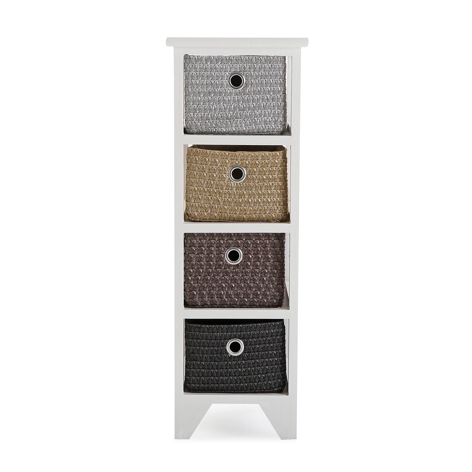 Versa Lingbo Mueble para el Baño Auxiliar, Cajonera con 4 cajones para organizar, Almacenaje Moderno y Divertido, Medidas (Al x L x An) 72 x 30 x 25 cm, Madera y Plástico, Color Blanco