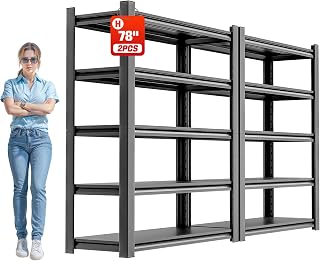 OLLRRACT 5-Tier Garage Shelving, Metal Storage Shelves 2 - Pack