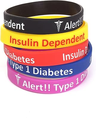 BAIYI Type 1 Diabetes Bracelet Silicone Medical Alert ID Wristbands for Women Men 7.5" - 5Pack
