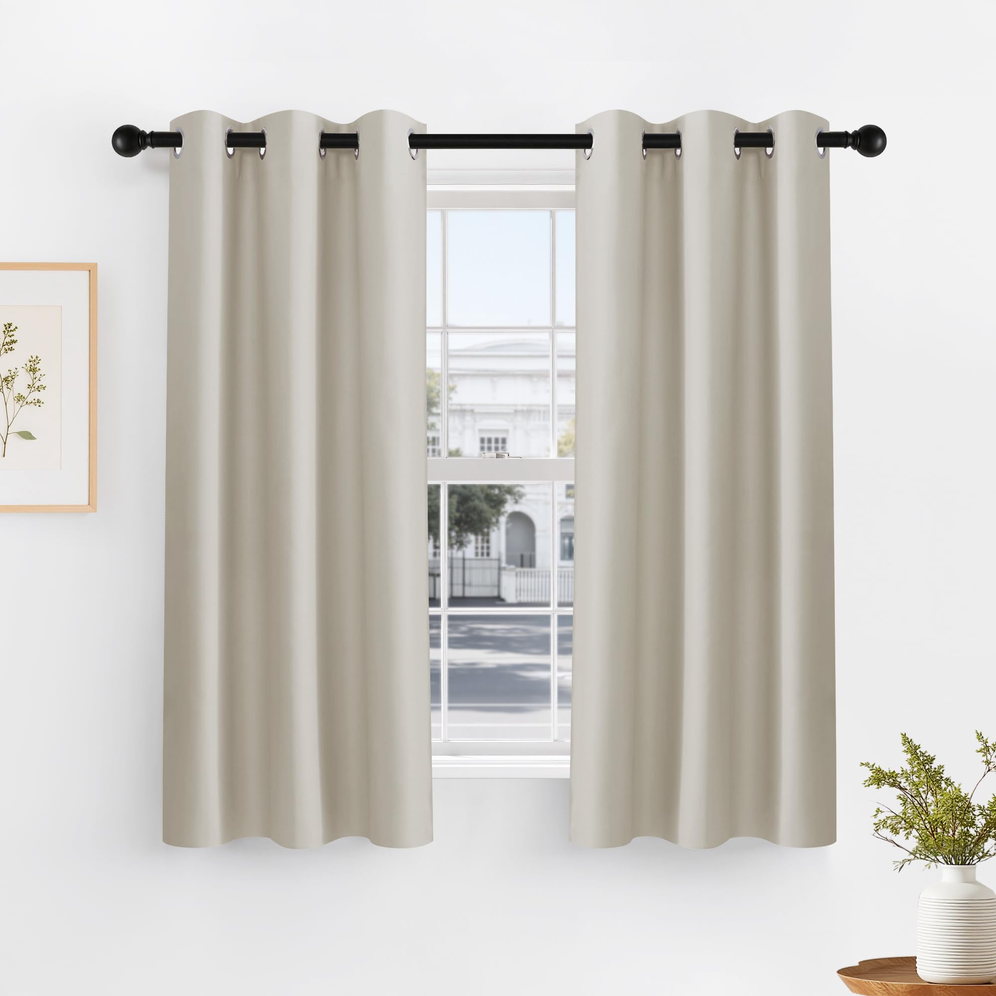 PONY DANCE Cream Window Curtain Panels 40 inch Length, W 42 x L 40, 2 Pcs